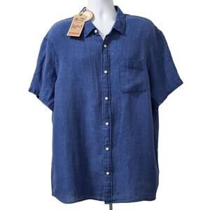 Faherty Palma Linen Shirt Men’s Size XXL Short Sleeve Basket Weave Indigo Blue